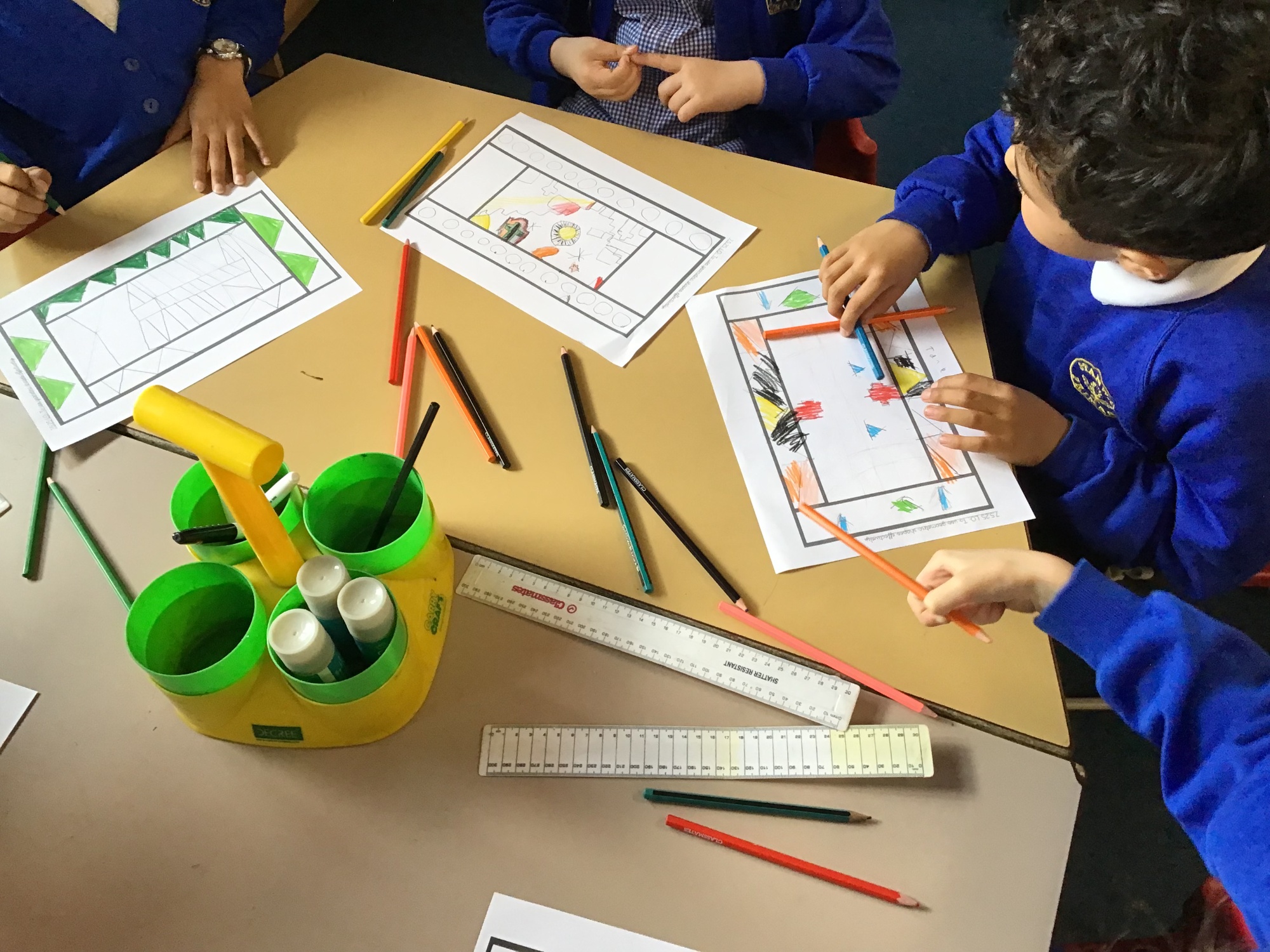 Children completing an art task