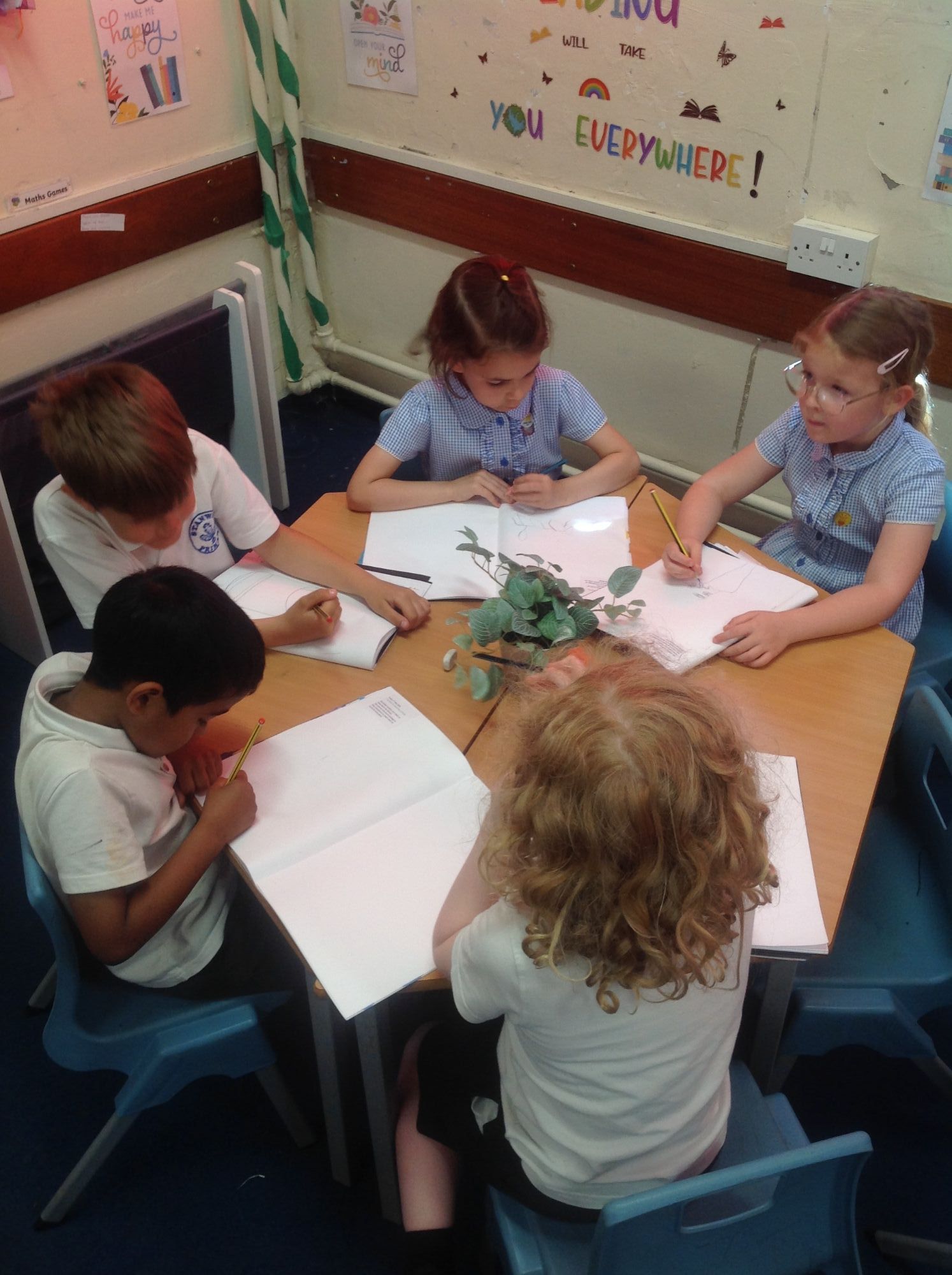 Children drawing plants